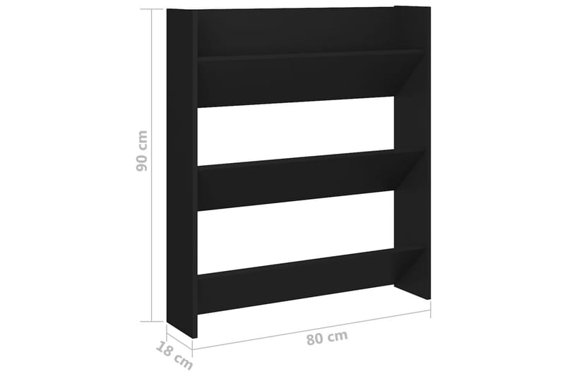 Väggmonterat skoställ svart 80x18x90 cm spånskiva - Svart - Hallförvaring - Skoförvaring - Skohylla & skoställ