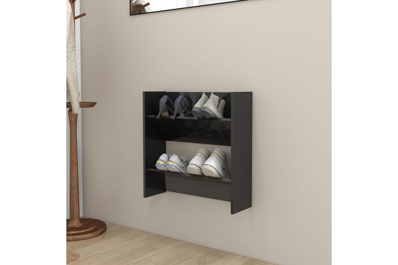 Väggmonterat skoställ svart högglans 60x18x60 cm spånskiva - Svart högglans - Förvaring - Skoförvaring