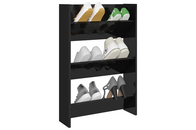 Väggmonterat skoställ svart högglans 60x18x90 cm spånskiva - Svart högglans - Förvaring - Skoförvaring