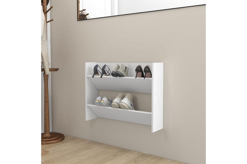 Väggmonterat skoställ vit 80x18x60 cm spånskiva - Vit - Förvaring - Skoförvaring