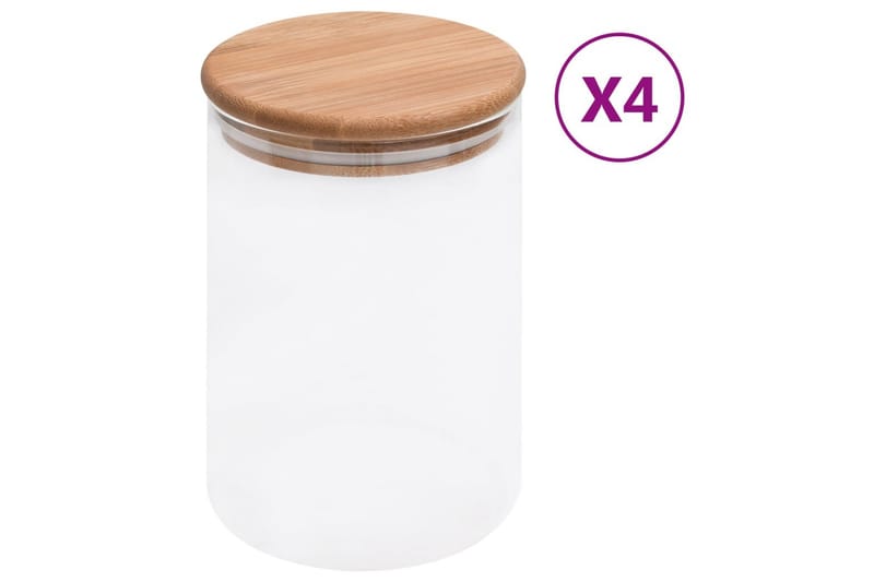 Förvaringsburkar i glas med bambulock 4 st 800 ml - Transparent - Förvaring - Småförvaring - Förvaringsburk