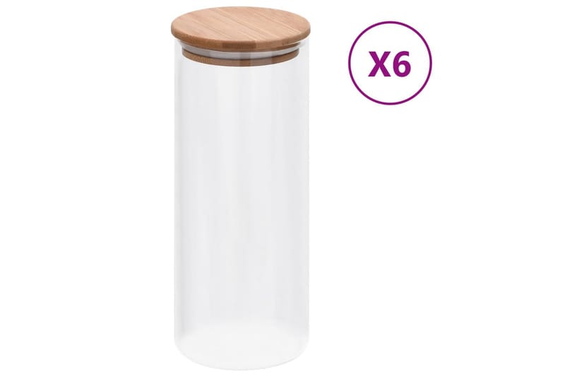 Förvaringsburkar i glas med bambulock 6 st 1000 ml - Transparent - Förvaring - Småförvaring - Förvaringsburk