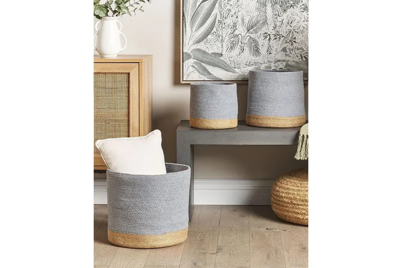 Korg Basima set om 3 Beige, grå - Beige, grå - Förvaring - Småförvaring - Förvaringskorgar - Flätad korg & rottingkorg