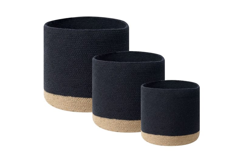 Korg Basima set om 3 Beige, svart - Beige, svart - Förvaring - Småförvaring - Förvaringskorgar - Flätad korg & rottingkorg
