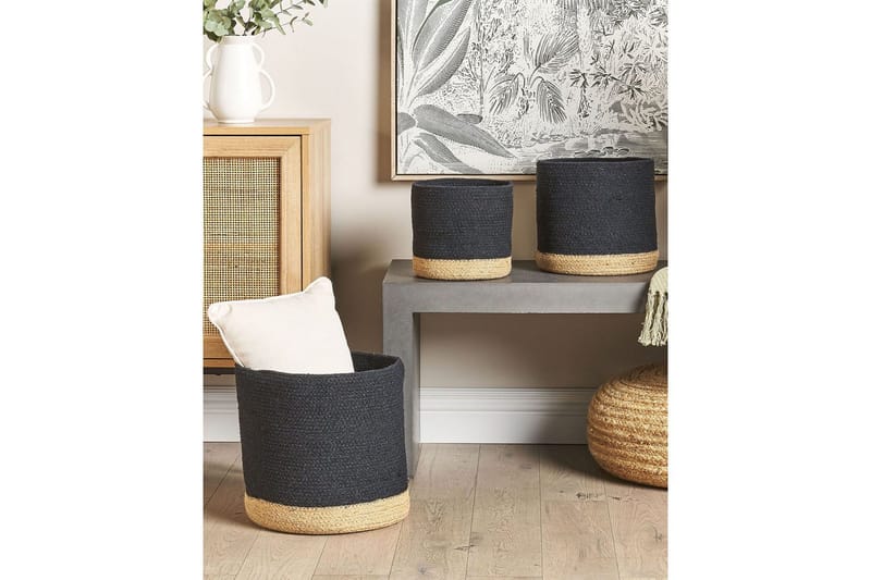 Korg Basima set om 3 Beige, svart - Beige, svart - Förvaring - Småförvaring - Förvaringskorgar - Flätad korg & rottingkorg