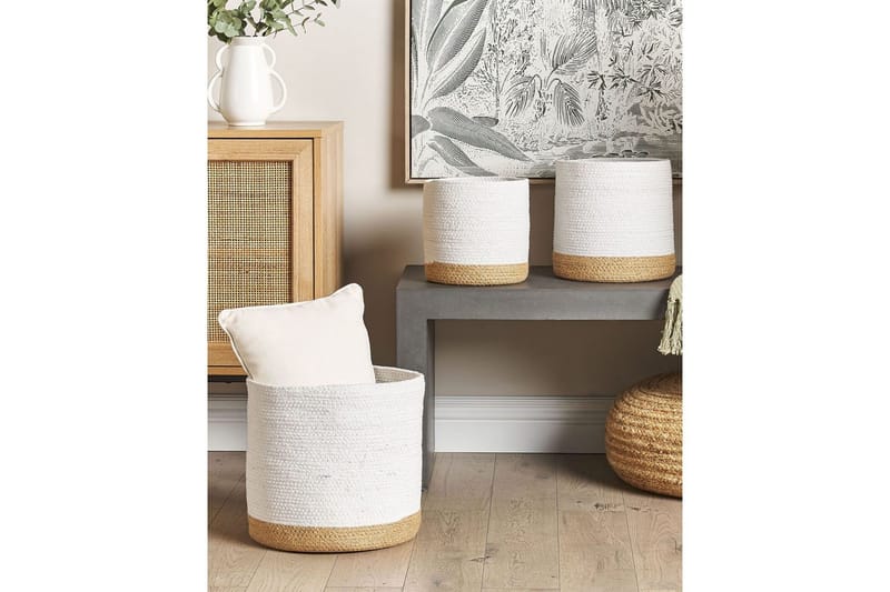 Korg Basima set om 3 Beige, vit - Beige, vit - Förvaring - Småförvaring - Förvaringskorgar - Flätad korg & rottingkorg