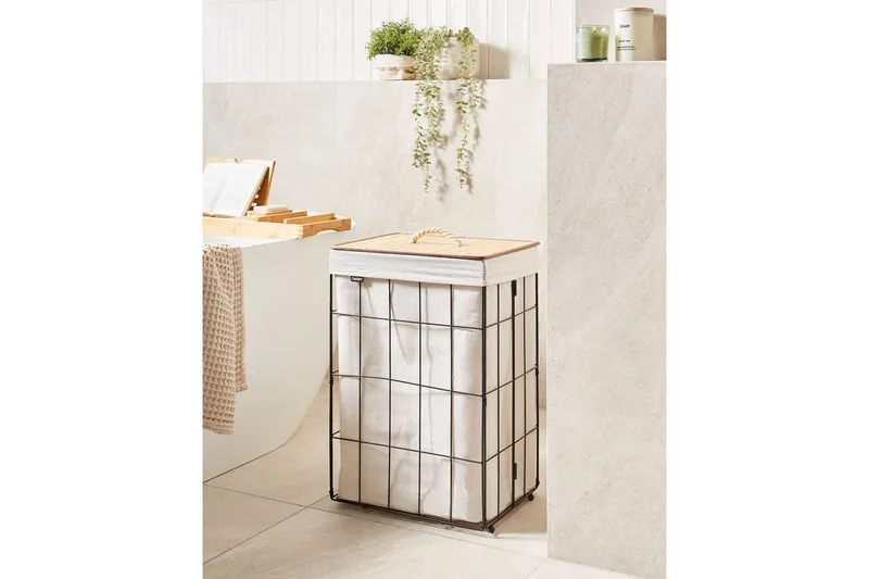 Tvättkorgar Mirissa Svart/vit/ljus trä - Svart/vit/ljus trä - Hus & renovering - Kök & bad - Badrum - Badrumstillbehör