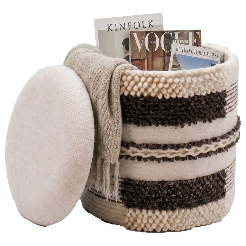 Virek Rund sittpuff med förvaring i ulltyg - beige - Förvaring - Småförvaring - Förvaringskorgar - Flätad korg & rottingkorg