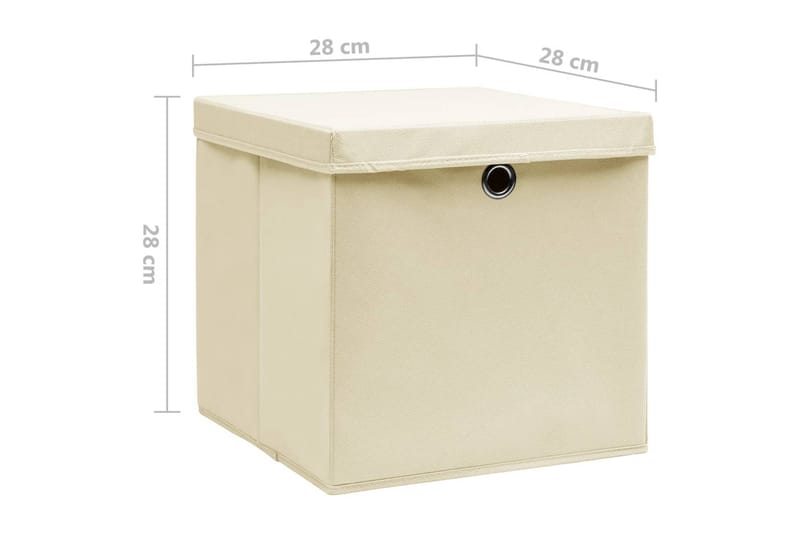 Förvaringslådor med lock 10 st 28x28x28 cm gräddvit - Kräm - Förvaringslåda