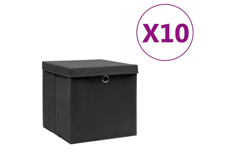 Förvaringslådor med lock 10 st 28x28x28 cm svart - Svart - Förvaringslåda