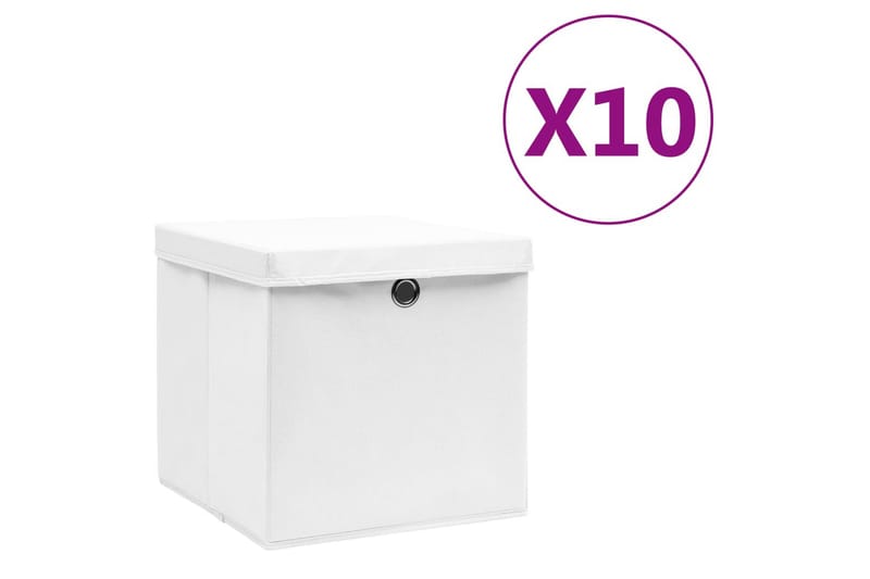 Förvaringslådor med lock 10 st 28x28x28 cm vit - Vit - Förvaring - Småförvaring - Förvaringslåda