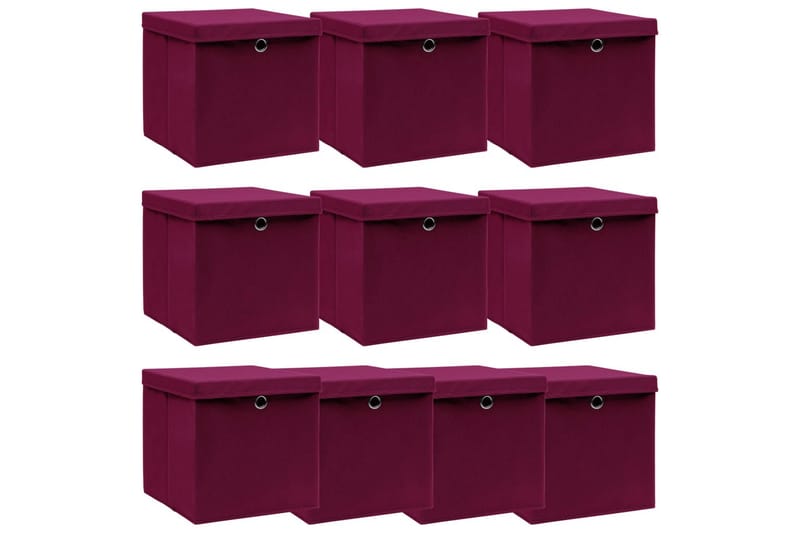 Förvaringslådor med lock 10 st mörkröd 32x32x32 cm tyg - Röd - Förvaring - Småförvaring - Förvaringslåda