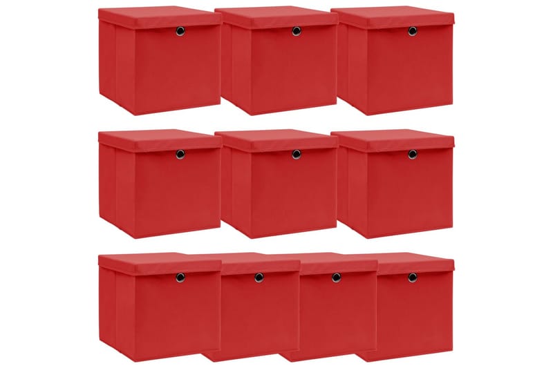 Förvaringslådor med lock 10 st röd 32x32x32 cm tyg - Röd - Förvaring - Småförvaring - Förvaringslåda