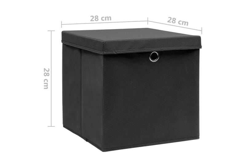 Förvaringslådor med lock 4 st 28x28x28 cm svart - Svart - Förvaringslåda