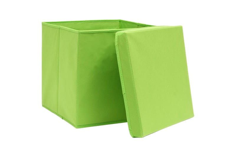 Förvaringslådor med lock 4 st grön 32x32x32 cm tyg - Grön - Förvaring - Småförvaring - Förvaringslåda