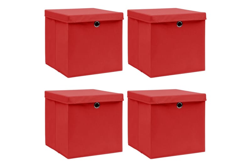 Förvaringslådor med lock 4 st röd 32x32x32 cm tyg - Röd - Förvaringslåda