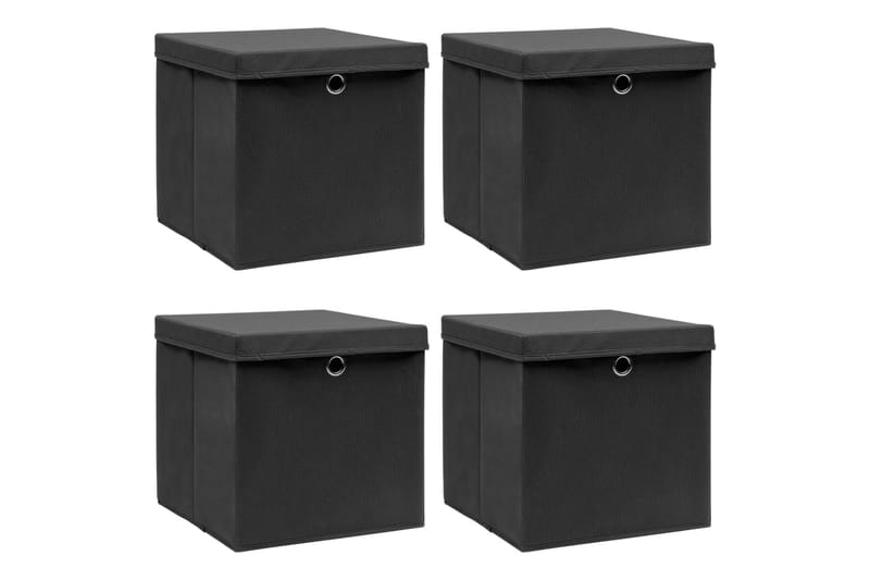 Förvaringslådor med lock 4 st svart 32x32x32 cm tyg - Svart - Förvaring - Småförvaring - Förvaringslåda