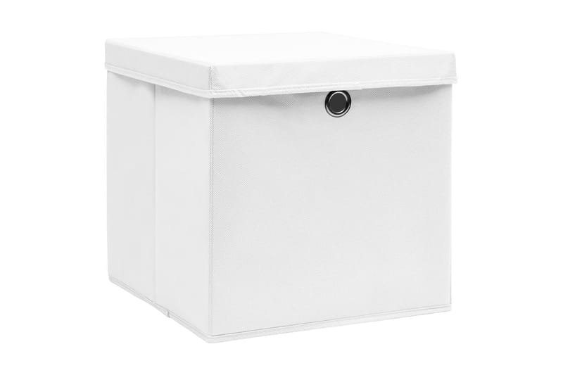 Förvaringslådor med lock 4 st vit 32x32x32 cm tyg - Vit - Förvaringslåda