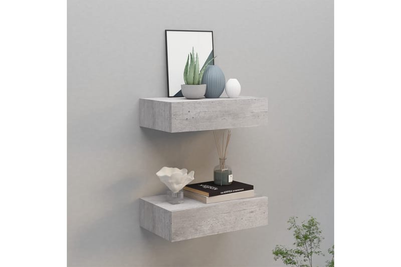 Vägglådor betonggrå 2 st 40x23,5x10 cm MDF - Betonggrå - Förvaring - Småförvaring - Förvaringslåda