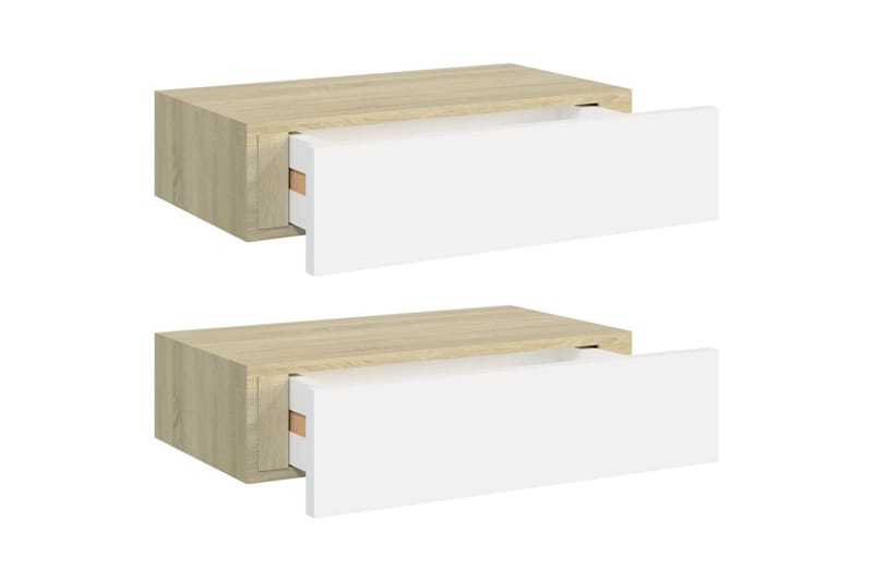 Vägglådor ek och vit 2 st 40x23,5x10 cm MDF - Beige/Vit - Förvaring - Småförvaring - Förvaringslåda