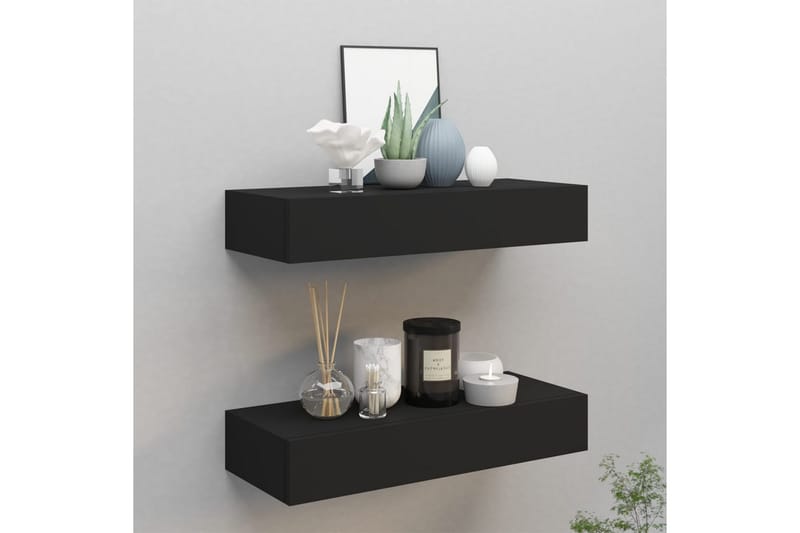 Väggmonterad låda 2 st svart 60x23,5x10 cm MDF - Svart - Förvaring - Småförvaring - Förvaringslåda