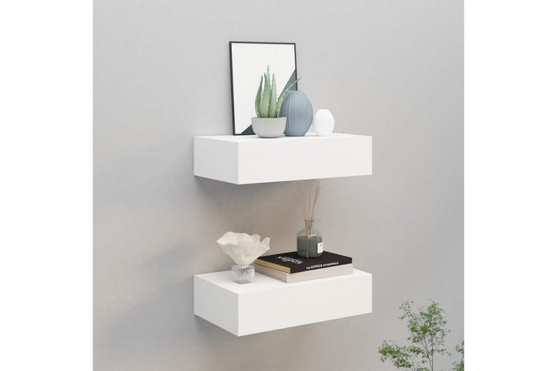 Väggmonterad låda 2 st vit 40x23,5x10 cm MDF - Vit - Förvaring - Småförvaring - Förvaringslåda