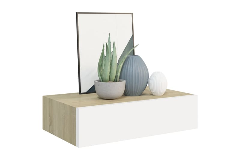 Väggmonterad låda ek och vit 40x23,5x10 cm MDF - Grå - Förvaring - Småförvaring - Förvaringslåda