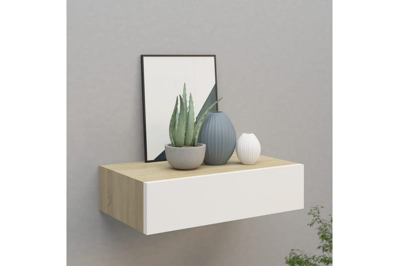 Väggmonterad låda ek och vit 40x23,5x10 cm MDF - Grå - Förvaringslåda