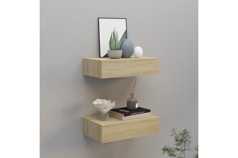 Väggmonterade lådor ek 2 st 40x23,5x10 cm MDF - Brun - Förvaring - Småförvaring - Förvaringslåda