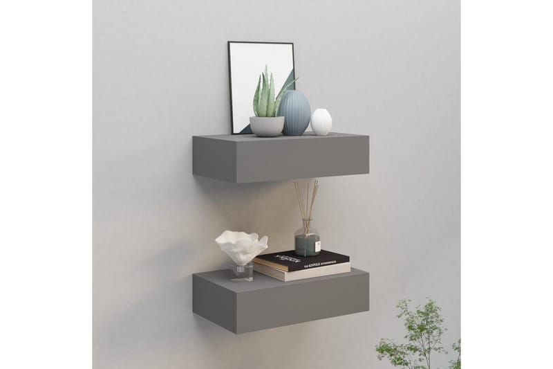 Väggmonterade lådor grå 2 st 40x23,5x10 cm MDF - Grå - Förvaring - Småförvaring - Förvaringslåda