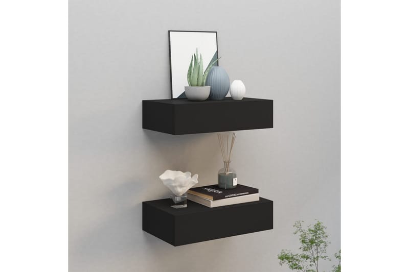 Väggmonterade lådor svart 2 st 40x23,5x10 cm MDF - Svart - Förvaring - Småförvaring - Förvaringslåda