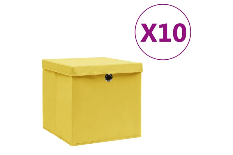 Förvaringslådor med lock 10 st 28x28x28 cm gul - Gul - Förvaringslåda