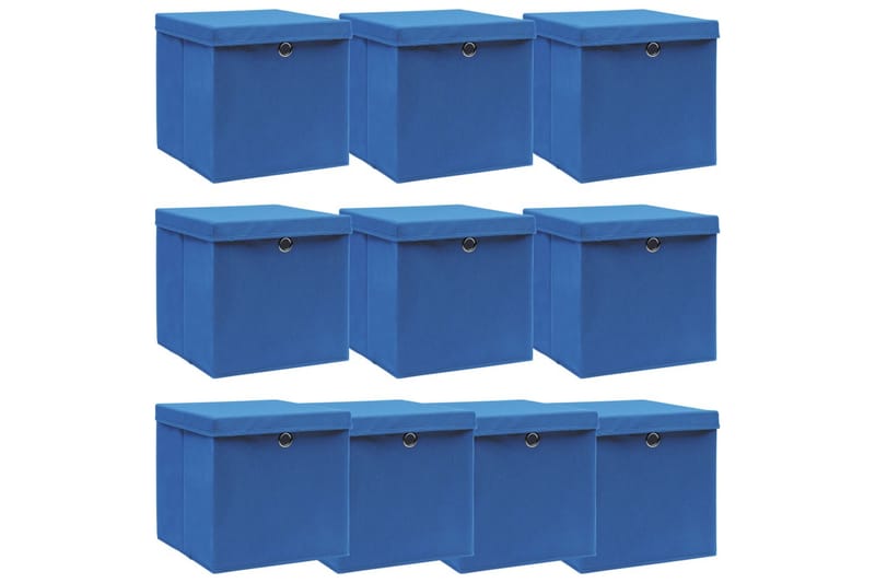 Förvaringslådor med lock 10 st blå 32x32x32 cm tyg - Blå - Förvaringslåda