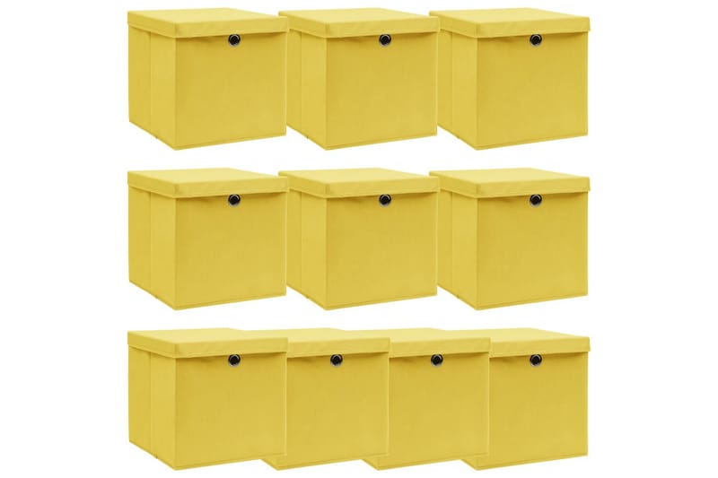 Förvaringslådor med lock 10 st gul 32x32x32 cm tyg - Gul - Förvaringslåda