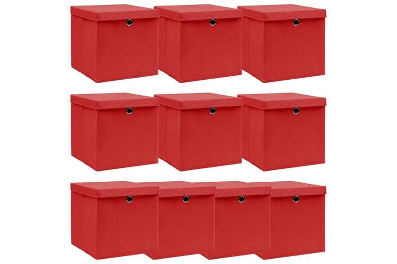Förvaringslådor med lock 10 st röd 32x32x32 cm tyg - Röd - Förvaringslåda