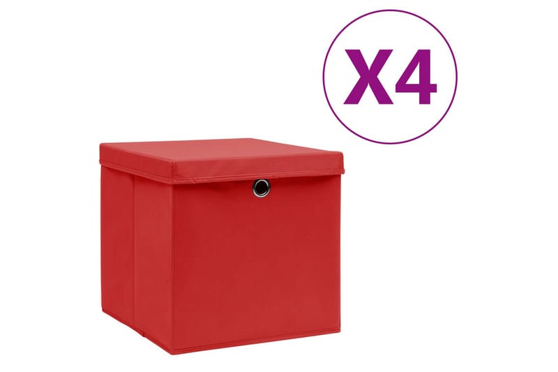 Förvaringslådor med lock 4 st 28x28x28 cm röd - Röd - Förvaringslåda
