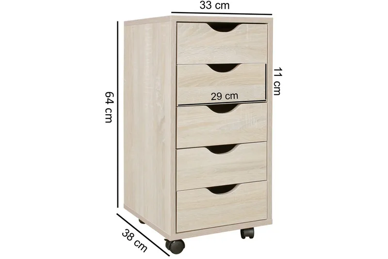 Rullkontejner Wohnling 5 lådor med folierad spånskiva och hjul, modern stil Sonoma - Sonoma - Förvaring - Förvaringsmöbler - Byrå - Hurtsar