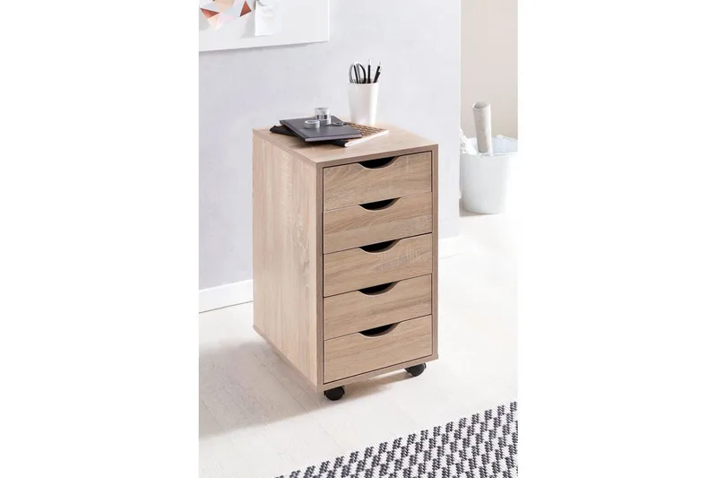 Rullkontejner Wohnling 5 lådor med folierad spånskiva och hjul, modern stil Sonoma - Sonoma - Förvaring - Förvaringsmöbler - Byrå - Hurtsar