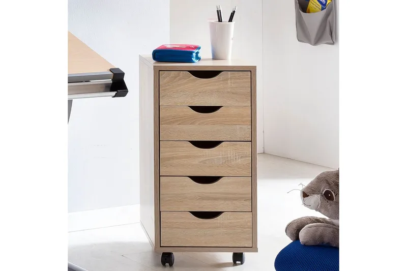 Rullkontejner Wohnling 5 lådor med folierad spånskiva och hjul, modern stil Sonoma - Sonoma - Förvaring - Förvaringsmöbler - Byrå - Hurtsar