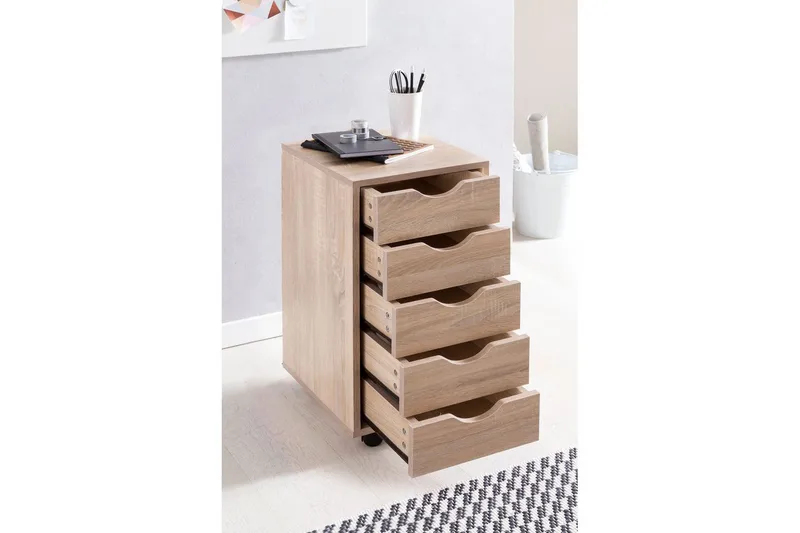 Rullkontejner Wohnling 5 lådor med folierad spånskiva och hjul, modern stil Sonoma - Sonoma - Förvaring - Förvaringsmöbler - Byrå - Hurtsar