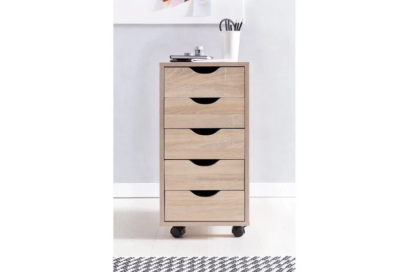 Rullkontejner Wohnling 5 lådor med folierad spånskiva och hjul, modern stil Sonoma - Sonoma - Förvaring - Förvaringsmöbler - Byrå - Hurtsar