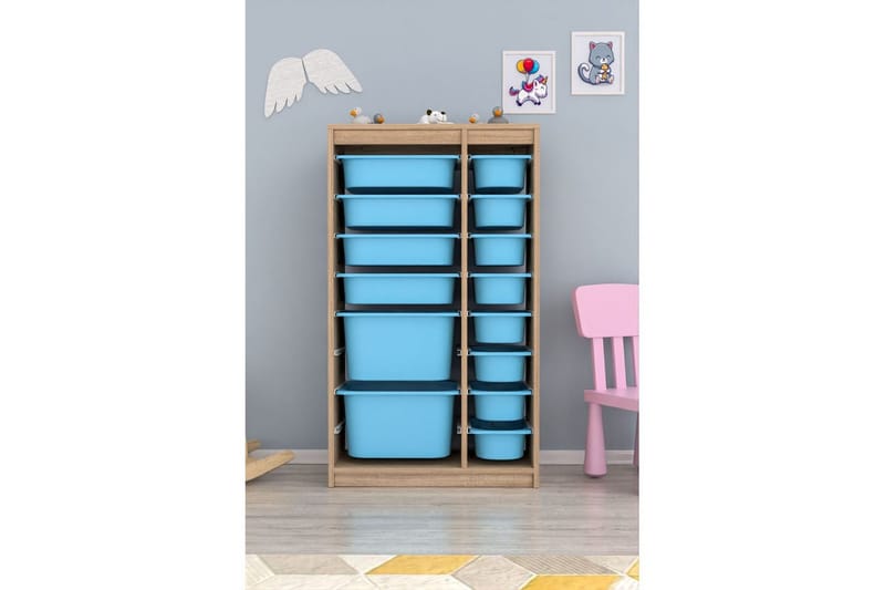 Flerfunktionsskåp Montana (69 x 112.2 x 29.6 cm) Sonomo / Blå - Sonomo / Blå - Förvaring - Småförvaring - Förvaringslåda