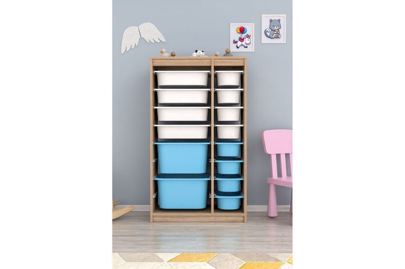 Flerfunktionsskåp Montana (69 x 112.2 x 29.6 cm) Sonomo Vit / Blå - Sonomo Vit / Blå - Förvaring - Småförvaring - Förvaringslåda