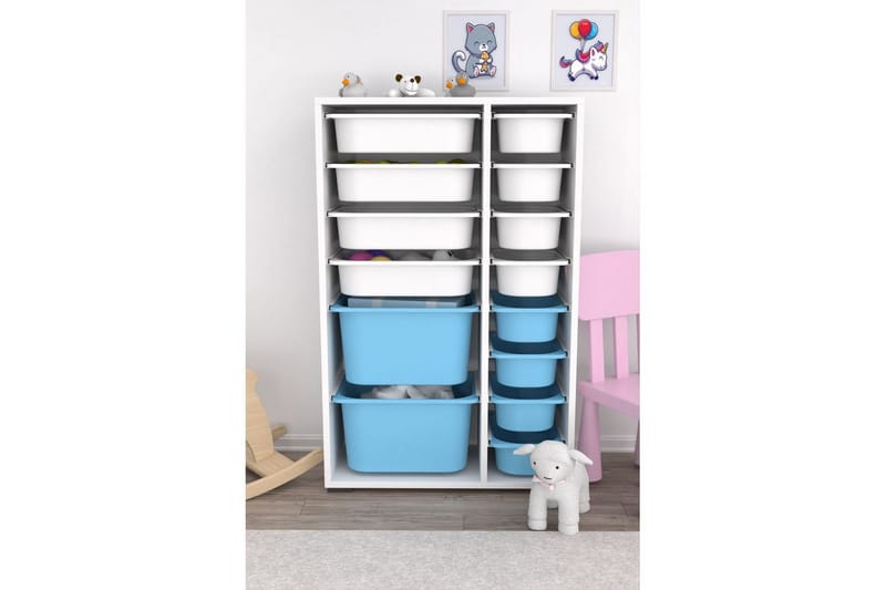 Flerfunktionsskåp Ravielwich (69,5 x 109 x 30 cm) Vit / Blå - Vit / Blå - Förvaring - Småförvaring - Förvaringslåda