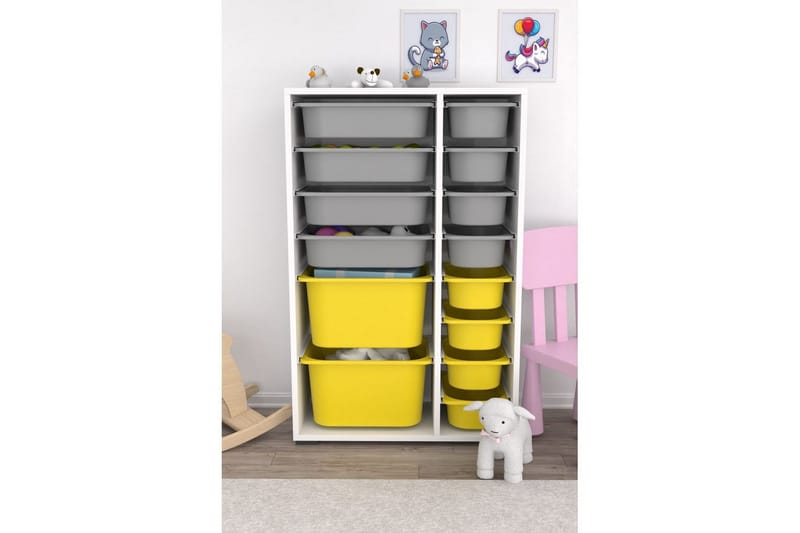 Flerfunktionsskåp Ravielwich (69,5 x 109 x 30 cm) Vit / Grå / Gul - Vit / Grå / Gul - Förvaring - Småförvaring - Förvaringslåda