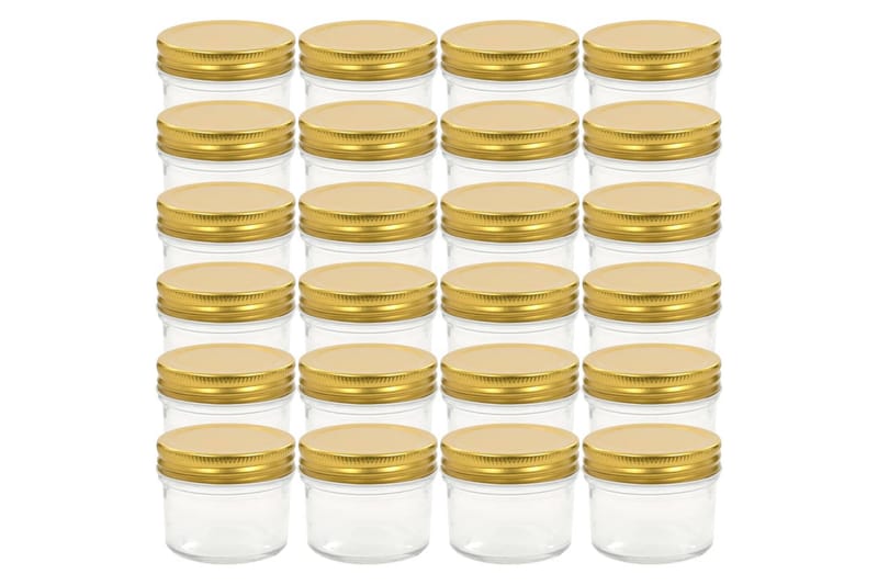 Syltburkar i glas med guldfärgade lock 24 st 110 ml - Guld - Förvaring - Småförvaring - Förvaringsburk