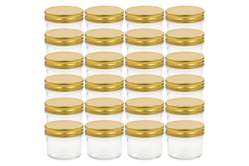 Syltburkar i glas med guldfärgade lock 24 st 110 ml - Guld - Småförvaring - Förvaringsburk - Flaskor & burkar