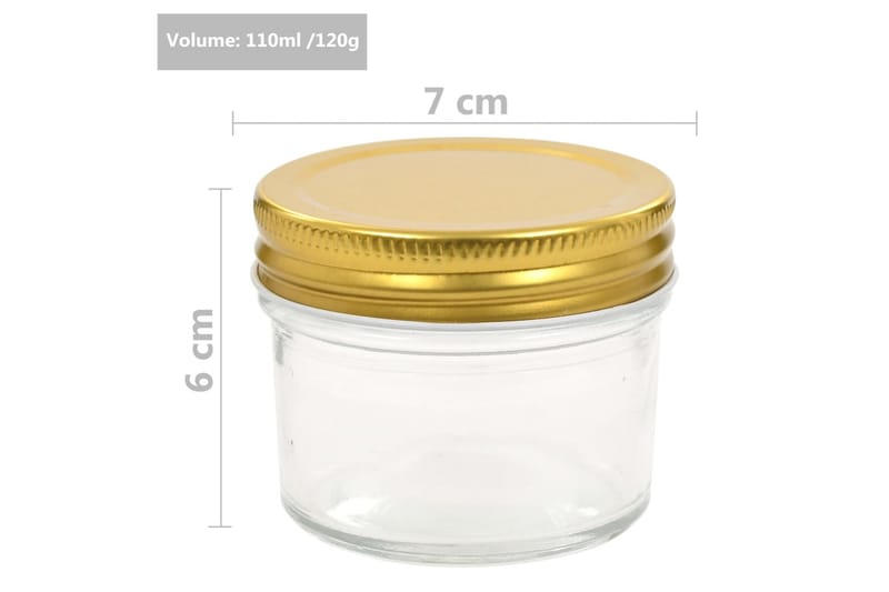 Syltburkar i glas med guldfärgade lock 24 st 110 ml - Guld - Förvaring - Småförvaring - Förvaringsburk