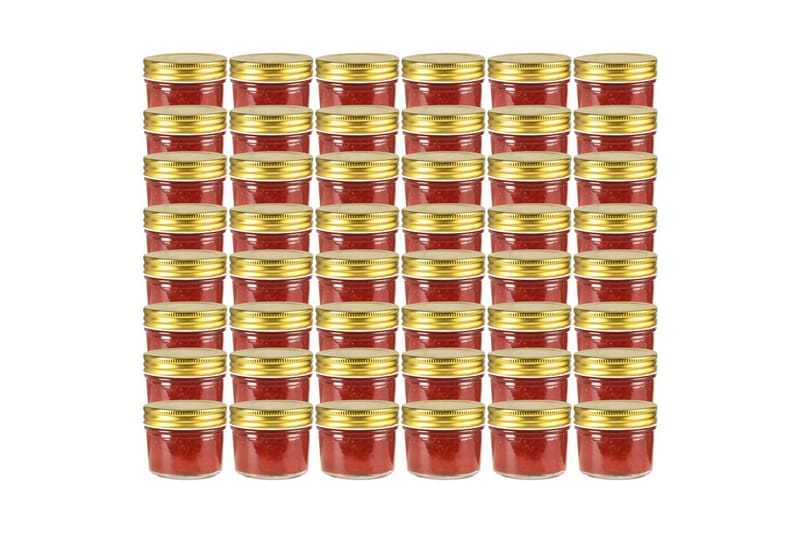 Syltburkar i glas med guldfärgade lock 48 st 110 ml - Guld - Förvaring - Småförvaring - Förvaringsburk