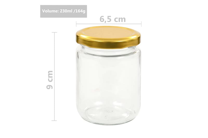 Syltburkar i glas med guldfärgade lock 96 st 230 ml - Guld - Förvaring - Småförvaring - Förvaringsburk